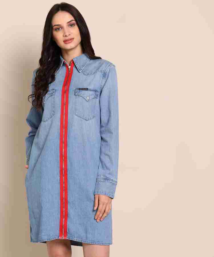 Calvin Klein Jeans Women Shirt Blue Dress - Buy Calvin Klein Jeans Women  Shirt Blue Dress Online at Best Prices in India
