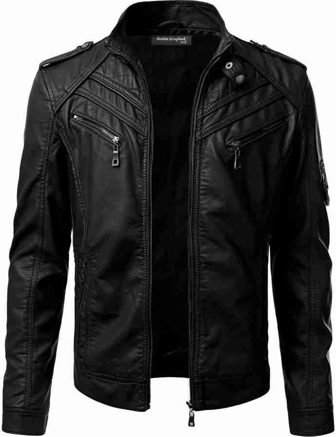 Black leather jacket clearance for mens flipkart