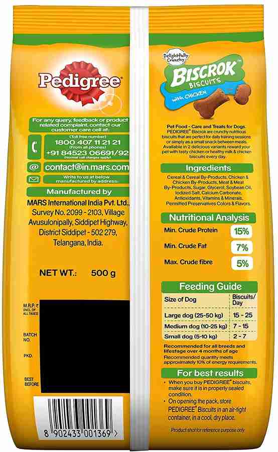 PEDIGREE Biscrok Biscuits Dog Treats Chicken Flavor 500g Pack of