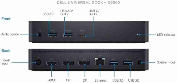 DELL D6000 Universal USB-C Docking Station Supports upto Three 4K 