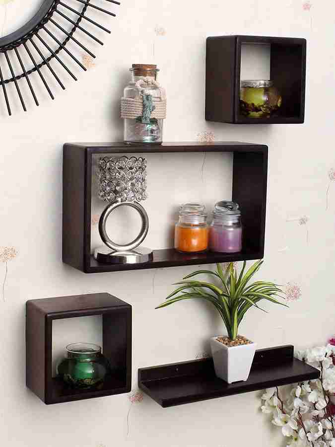 Wooden wall shelves for living shop room