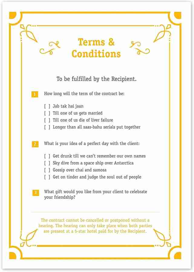 Oye Happy Friendship Contract - Funny Contract for Best Friend 