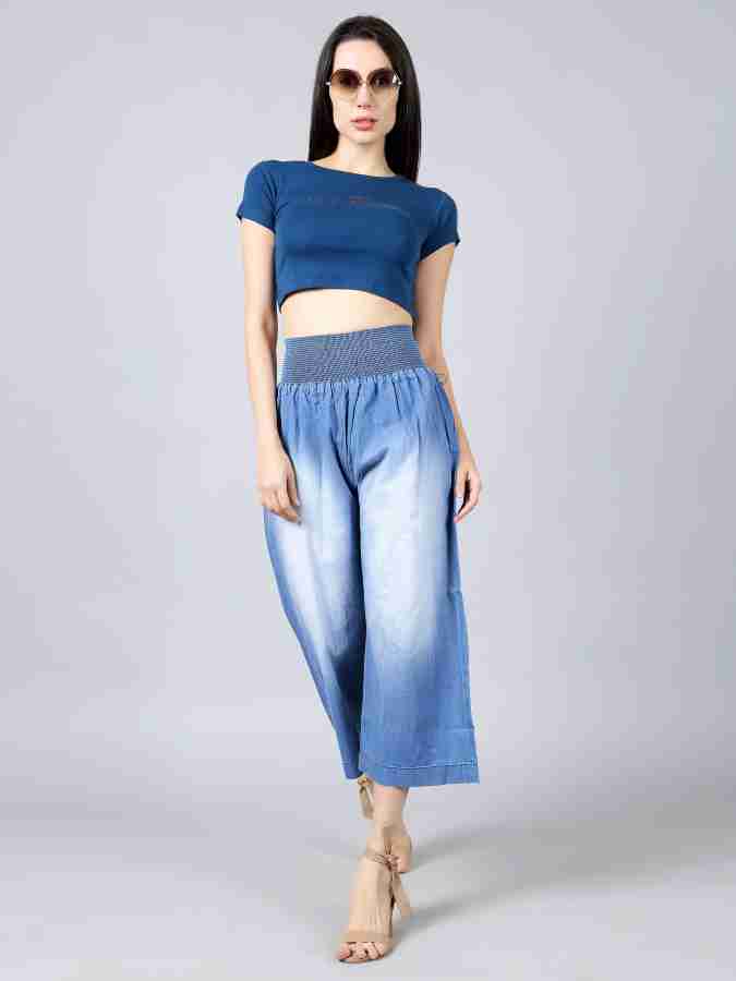 EBELLIA by V2 Retail Ltd. Flared Women Light Blue Trousers - Buy EBELLIA by V2  Retail Ltd. Flared Women Light Blue Trousers Online at Best Prices in India