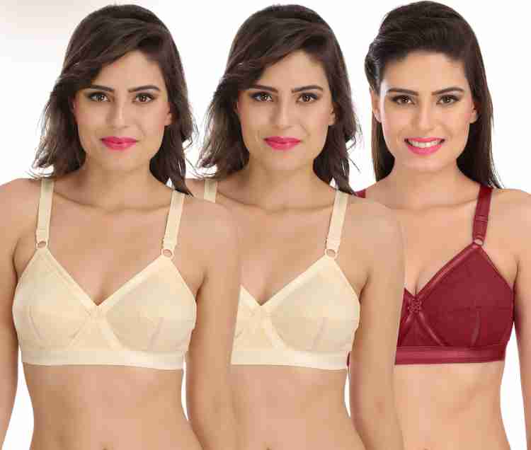 SONA Women's Cotton Non-Padded Wire Free Full Coverage Bra Maroon 