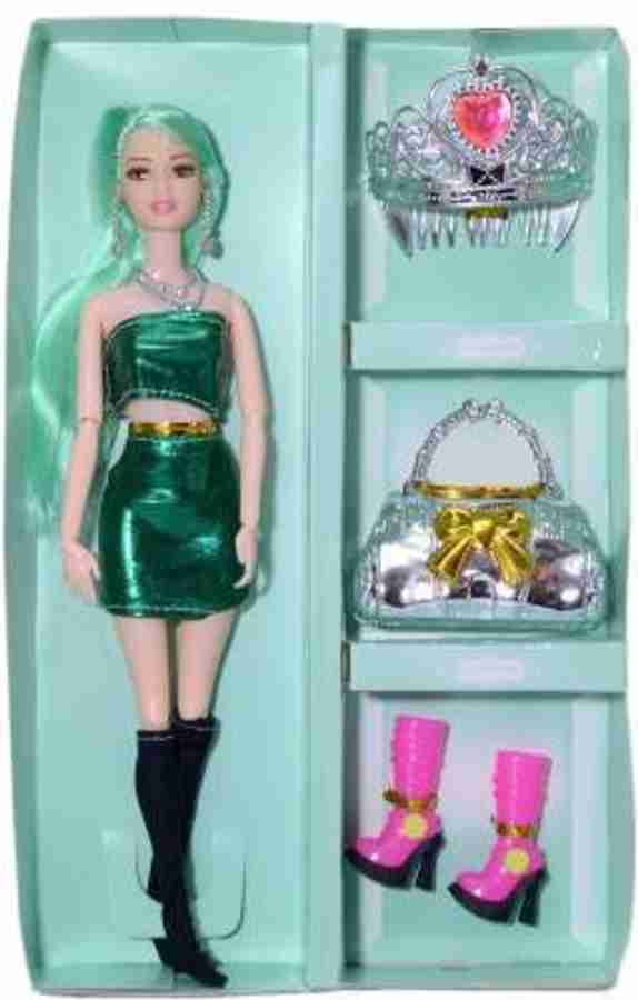 APR ZONE Foldable Doll Set Green Hair Set Foldable Doll Set