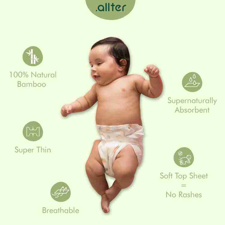 Allter Organic Bamboo Diapers Small Size S 32 Count White Super