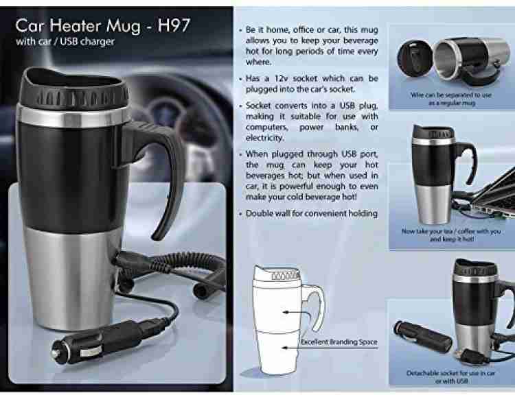 AutoSun Universal Car Heater Mug With Car/USB Charger 500 ML