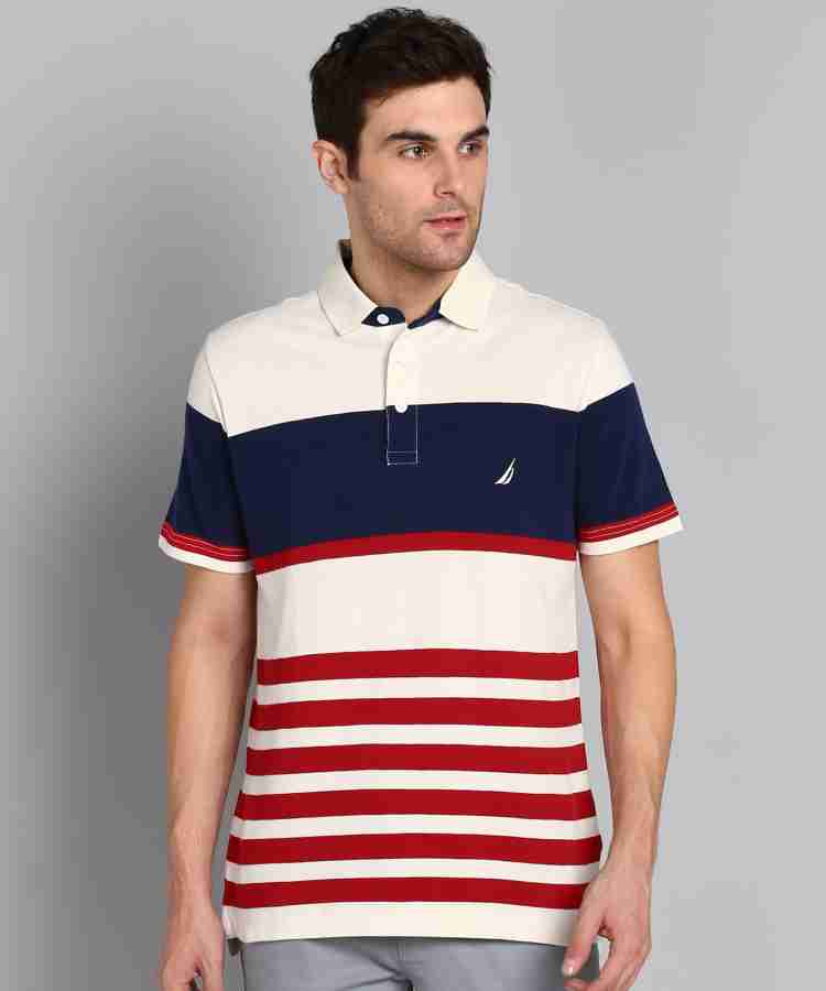 NAUTICA Striped Men Polo Neck White T-Shirt - Buy NAUTICA Striped Men Polo  Neck White T-Shirt Online at Best Prices in India