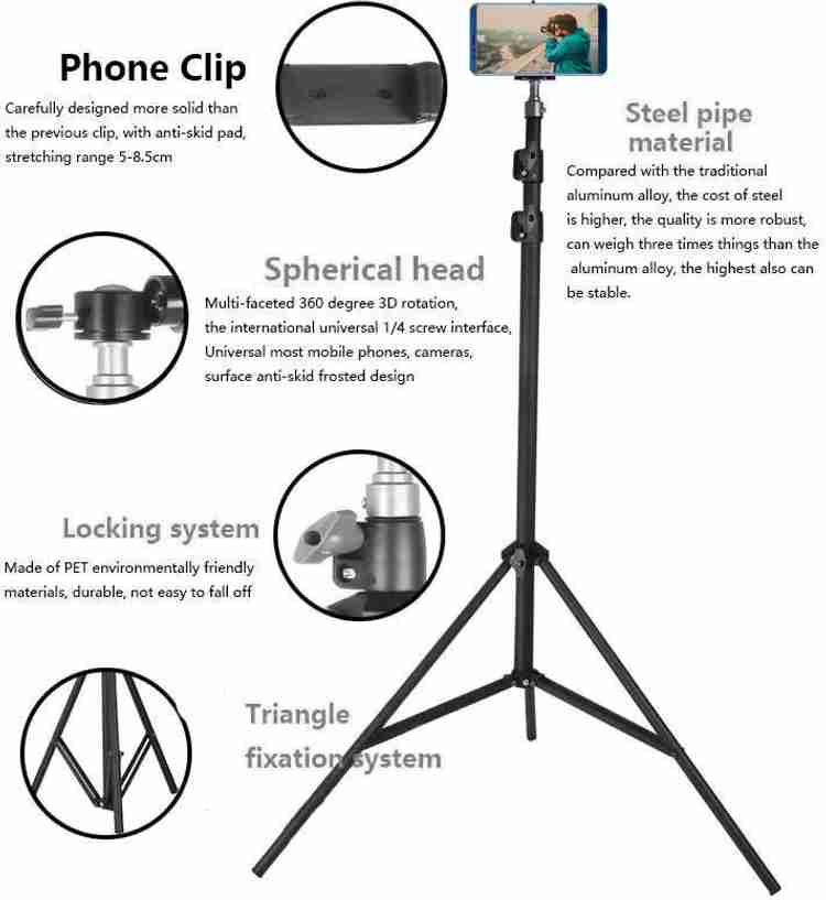 Allmusic Latest Big Tripod 2.1 Meters 6.8 feet Light Aluminum Alloy Photography Light Stand with Mobile Clip Holder Tripod Kit Allmusic Flipkart