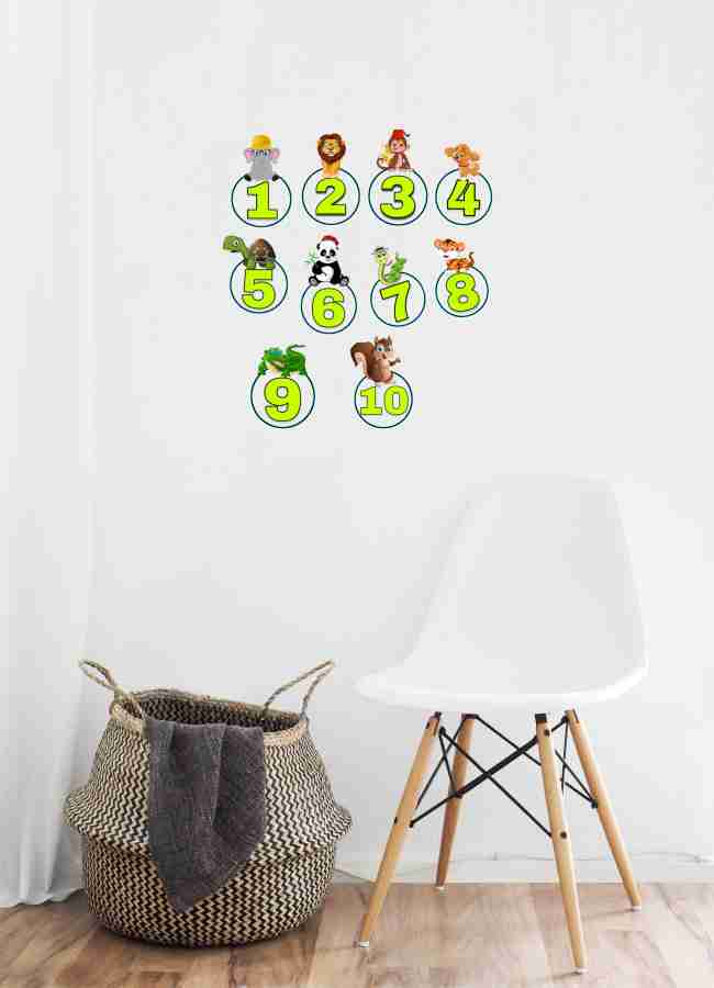 VMR 12 cm Number Stickers of Animals for Kids Room, School - Wall Stickers  (1 to 10 Numbers) - Kids Study Stickers Vinyl Multicolour (9cm x 12cm) per  Piece Self Adhesive Sticker