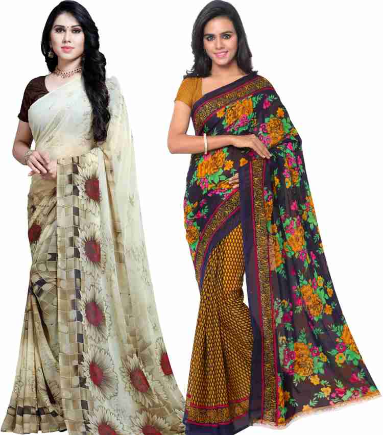 Buy Today Deal Women Beige Printed Georgette Pack Of 2 Saree Online at Best  Prices in India - JioMart.