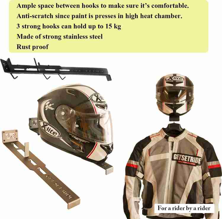 GetSetRide Helmet and Jacket Hanger Helmet Holder Wall Mount Helmet Rack Helmet Bracket Key hanger Bike Storage Stand Price in India Buy GetSetRide Helmet and Jacket Hanger Helmet Holder Wall Mount