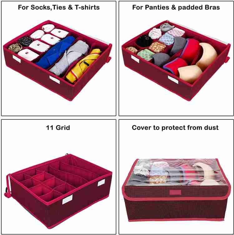 HOKiPO Undergarment Organizer Storage Box With Lid for Drawers Bra Panty  Socks Tie Lingerie Organizer for Wardrobe, Red (AR2887-RED) Red - Price in  India