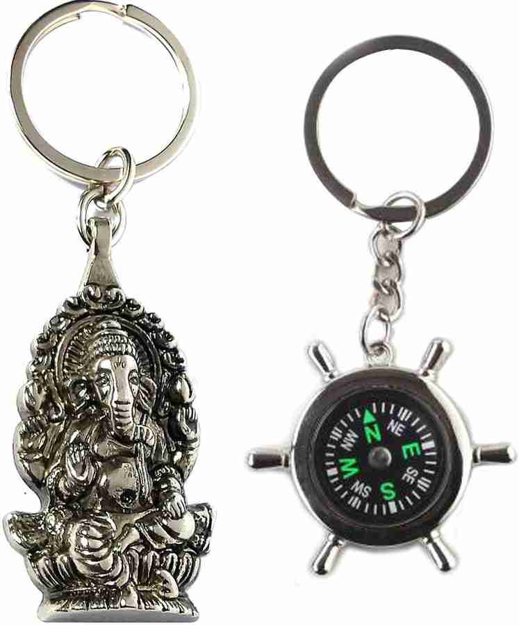 ShopTop ganpati bappa morya and green compass metal keychain Key
