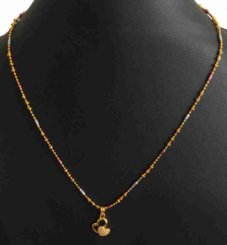 FashionCraft Latest Fashion American Diamond Dual Heart Micro Gold Pendant With Popular Stylish Trendy And Popular Designer Golden light Chain Gold plated Zircon Alloy Brass Pendant Set Price in India...