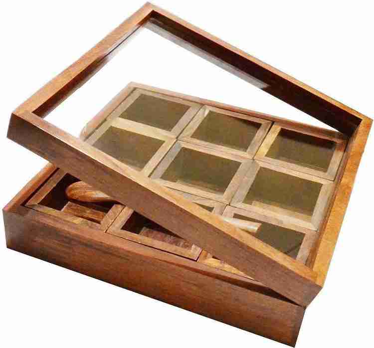 Buy Shan Hub Spice Box with 12 Containers Spoon in Sheesham Wood Wooden Spice Box Set for Kitchen Masala Spice Boxes Masala Daani Namak Dani Dabba Multipurpose Decorative Boxes Storage Box online at F...