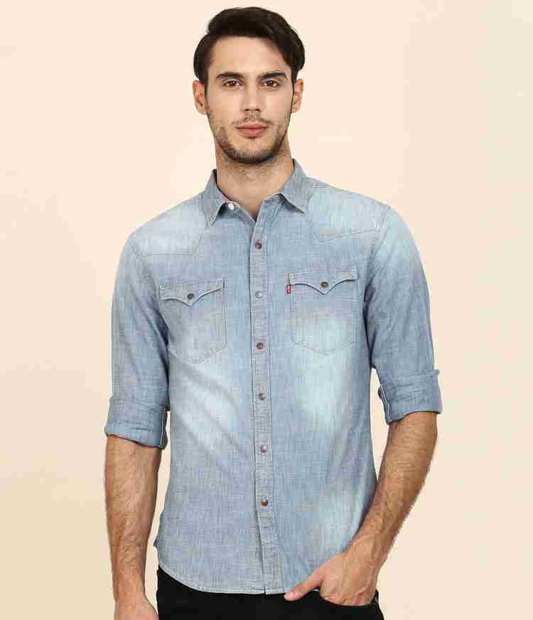 LEVI S Men Solid Casual Blue Shirt Flipkart