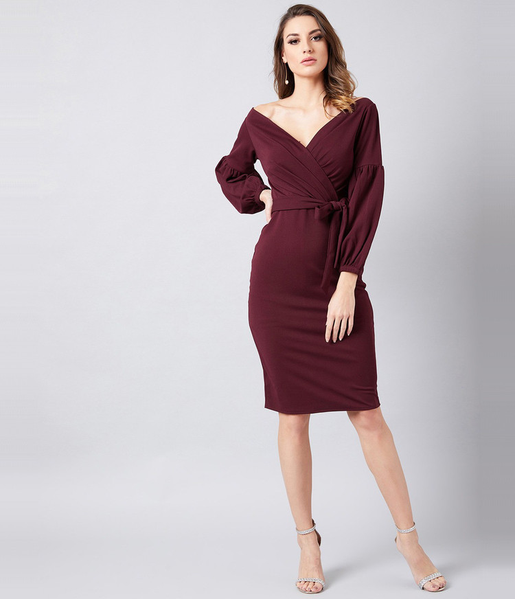 ATHENA Women Bodycon Maroon Knee Length Dress - Buy ATHENA Women Bodycon  Maroon Knee Length Dress Online at Best Prices in India | Flipkart.com