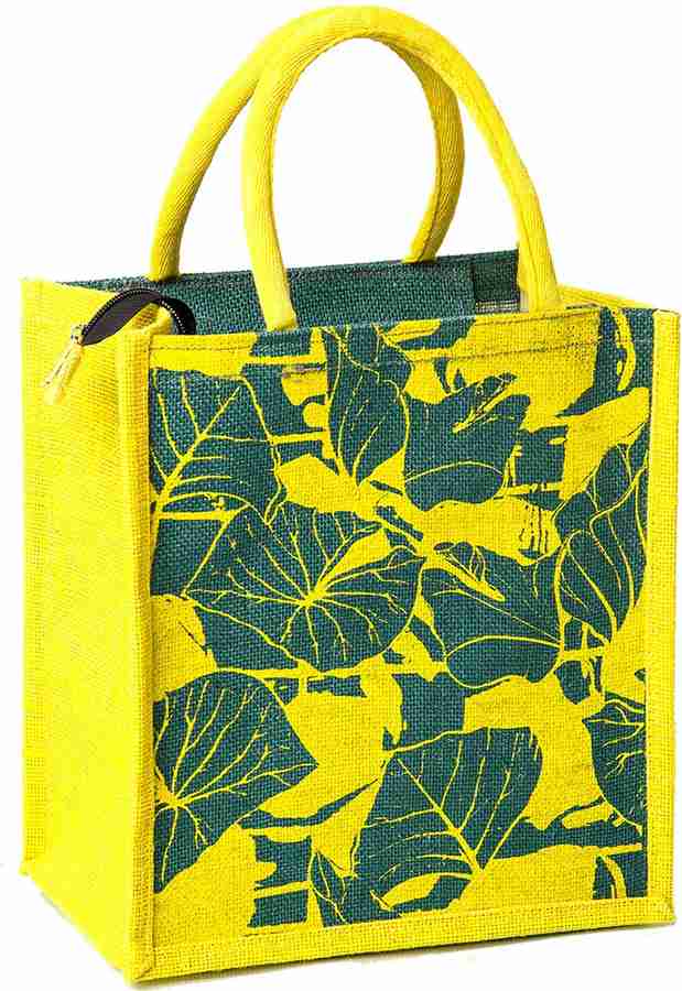 Flipkart H B Jute Bag for Tiffin Jute bags for Womens Mens Botanical Yellow Waterproof Lunch Bag Lunch Bag