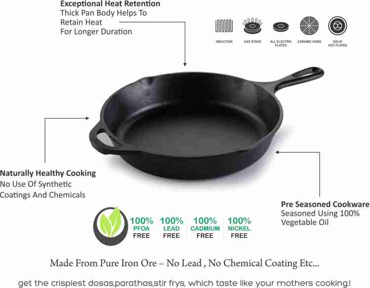 Buy  basics Pre-Seasoned Cast Iron Skillet Pan - L (10.25 inch, 2.18  Kgs) - Black Online at Low Prices in India 