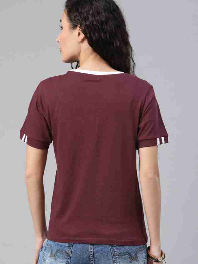 Roadster - By Myntra Casual T-Shirts For Women Mauve Solid V-Neck