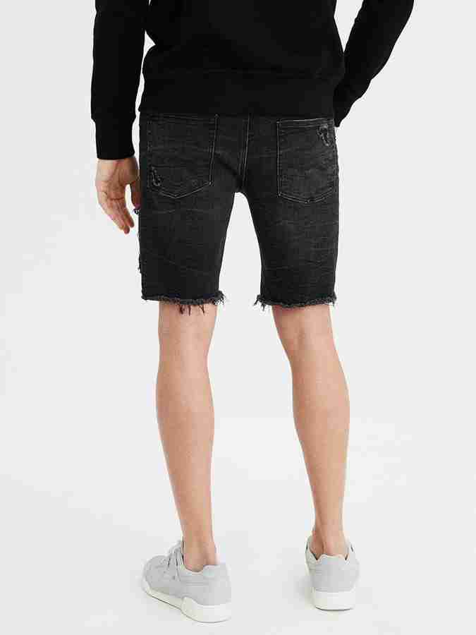 American Eagle Outfitters Distressed Men Black Denim Shorts Buy