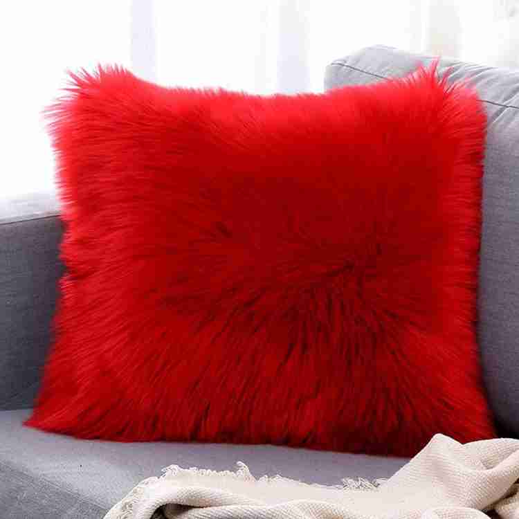 Red fur cushions cheap