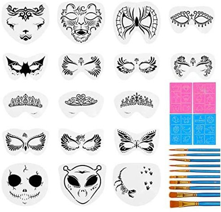 wishop-31-pieces-face-stencils-kit17-reusable-large-face-paint-stencils4-small-stick-paint-stencils-and-10-pieces-painting-brus-31-pieces-face-stencils-kit17-reusable-large-face-paint-stencils4-small