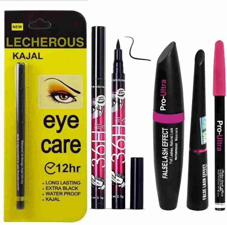 Face8Teen Waterproof 36H YANQINA Eyeliner Black Pencil Kajal Combo Set -  Pack of 3