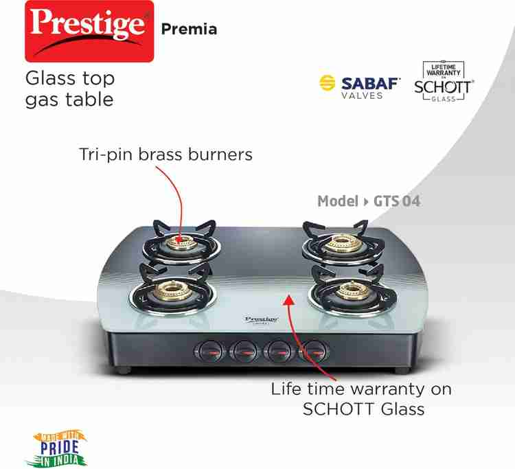 Prestige premia schott glass clearance 4 burner gas stove