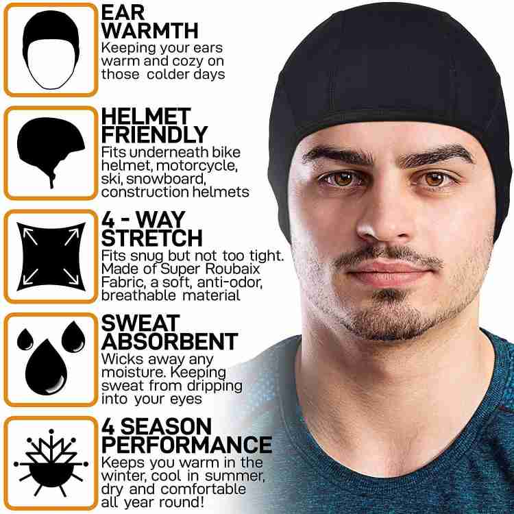 Mototrance Black Helmet Skull Cap For Men
