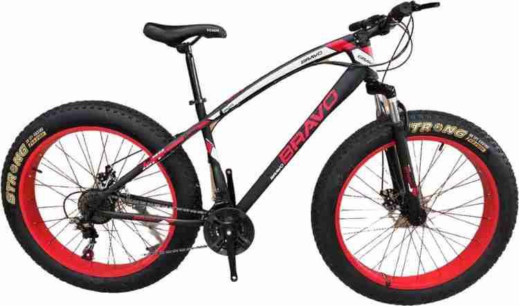 Bravo Fat Tyre Bicycle 26 Inch Black Red and Blue Tyre size 4