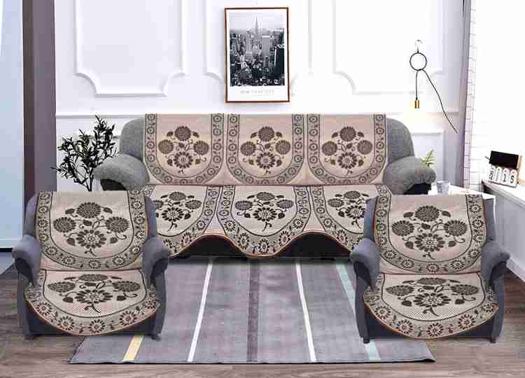 Kuber Industries Sofa Cover, Cotton Net Brown Flower Patta Sofa Cover, 5-Seater Sofa Cover for Home Decor, Sofa cover Set for Living room