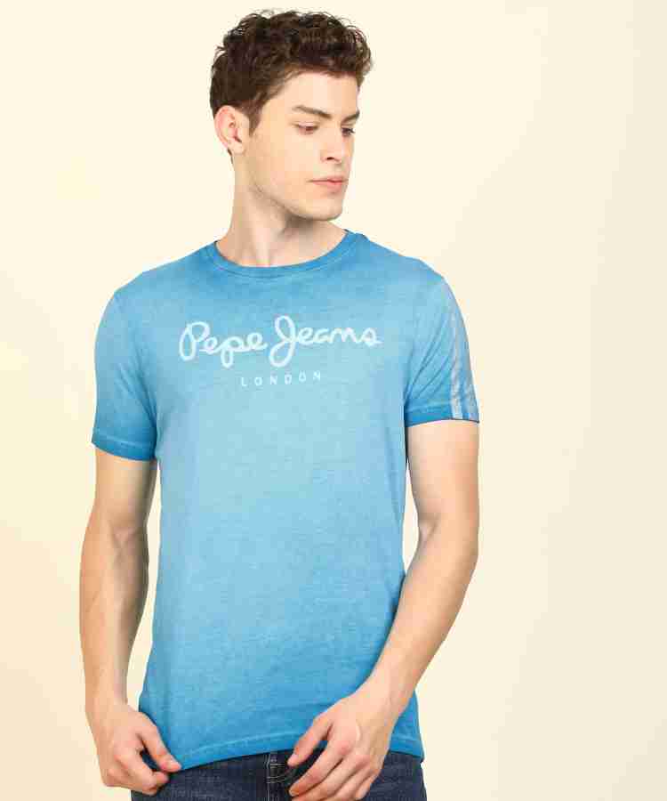 Pepe Jeans Printed Men Round Neck Blue T Shirt