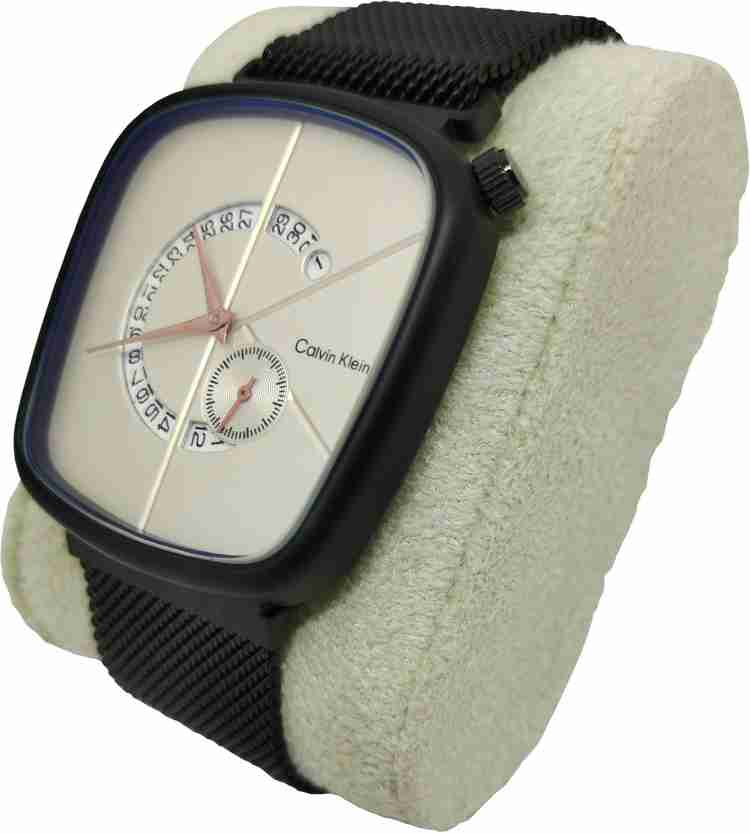 BLUETAG Ck Watch Square Calvin Klein White Dial Black Magnetic Metal Strap Watch With Date On Display Analog Watch For Men Women Buy BLUETAG Ck Watch Square Calvin