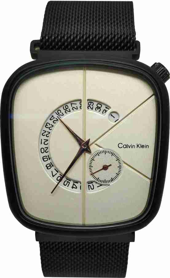 BLUETAG Ck Watch Square Calvin Klein White Dial Black Magnetic Metal Strap Watch With Date On Display Analog Watch For Men Women Buy BLUETAG Ck Watch Square Calvin