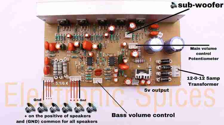  T-king 5.1 Home Theater Power Amplifier- Junta 6 Salidas 300W  Subwoofer Amplificador de potencia : Electrónica