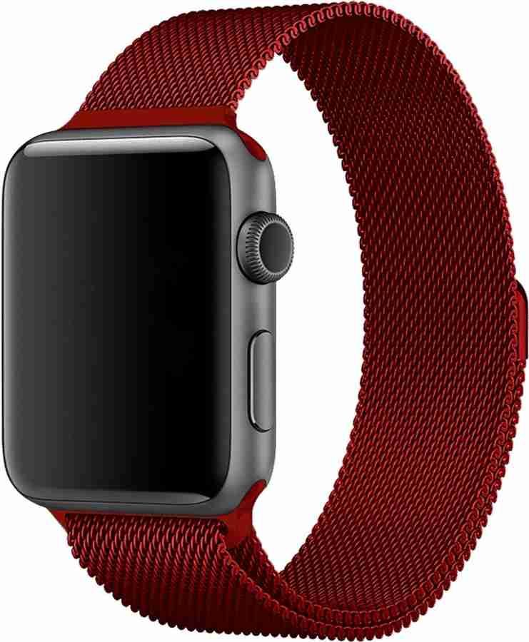 FuelWood 42mm 44mm Maroon Milanese Loop Strap for Ap ple iWatch