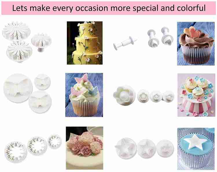 Daycount 33 Pcs Fondant Cutters Tools, Fondant Cake Cutter Mould, Ejector  Stamp Modeling Cookie Plunger Cutter Sugarcraft Flower Leaf Butterfly Heart