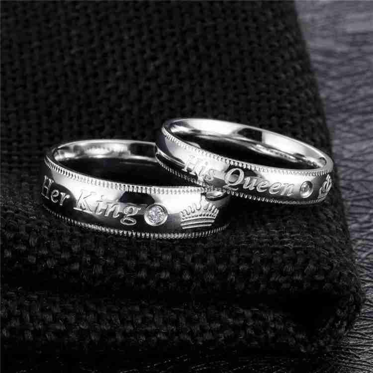 Karishma Kreations her king his queen ring Couple Rings for Every Special Occasion American diamond Valentine Gifts Adjustable Love Stylish Combo Couple Silver Heart lover Stainless Steel combo finger...