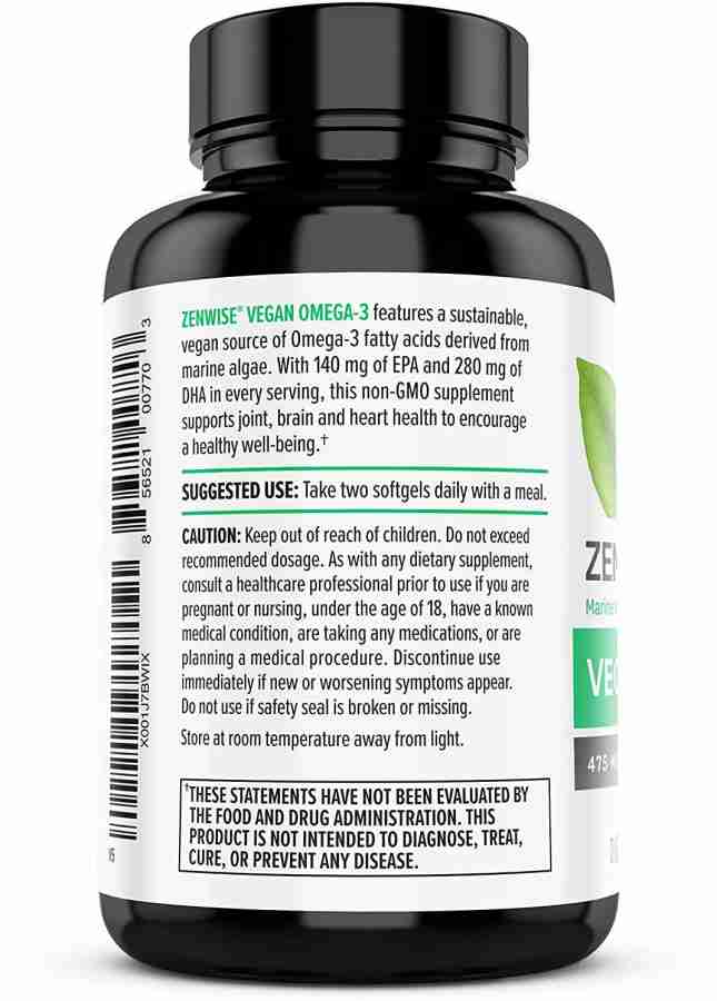 Zenwise Health Marine Algae Derived Vegan Omega 3 120 Softgels