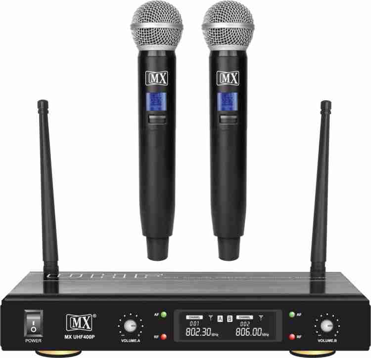 MX Professional UHF Series Wireless / Cordless Microphones UHF-400  Microphone with 2 Metal Handhelds in Black Plastic Flight Case Microphone -  MX 