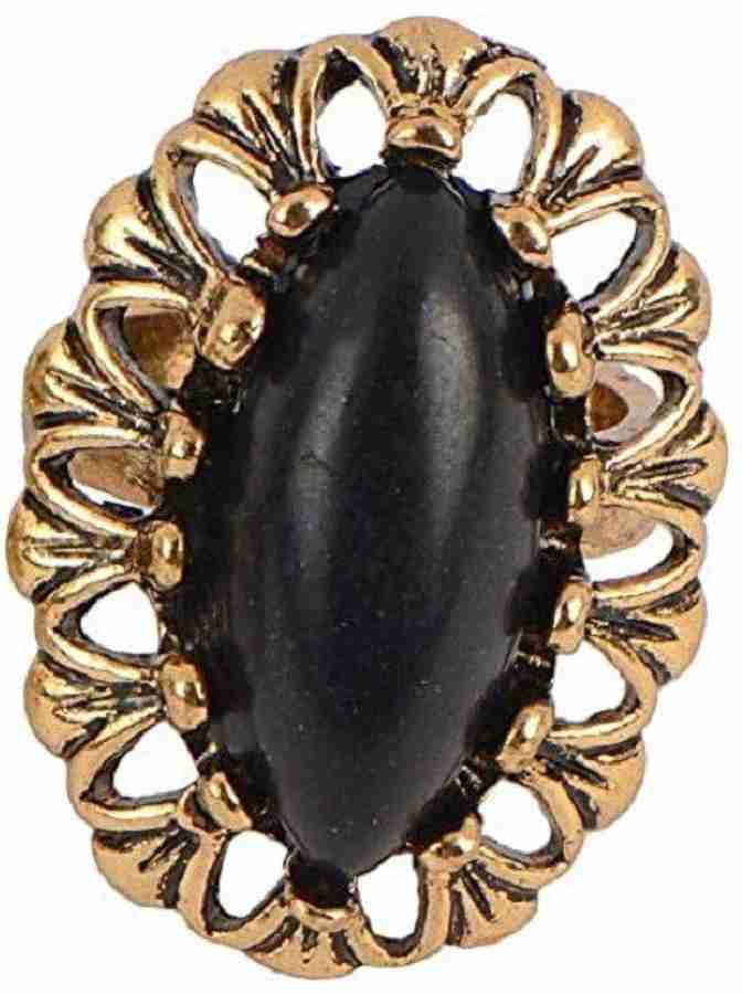 Womens gold ring on sale with black stone