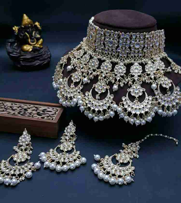 Shagun Jewellery Alloy Gold plated White Jewellery Set Price in India Buy Shagun Jewellery Alloy Gold plated White Jewellery Set Online at Best Prices in India Flipkart