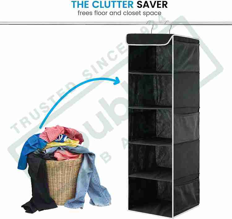DOUBLE R BAGS 5 Shelf Hanging Closet Organizer 6 Side Mesh Pockets Breathable Polypropylene Hanging Shelves for Clothes Storage and Accessories 12 x 11 x 42 Black 2 Closet Organizer