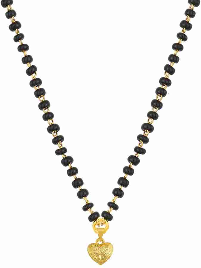 JFL Jewellery for Less Fashionable Mangalsutra Gold Plated Center Floral Heart Pendant With Black Beaded Golden Chain Copper Mangalsutra Price in India Buy JFL Jewellery for Less Fashionable Mangalsut...