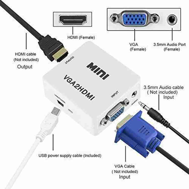 microware VGA to HDMI 1080P Full HD Mini VGA to HDMI Audio Video Converter Adapter Box with USB Cable and 3.5mm Audio Port Cable Support HDTV for PC Laptop Display Computer Mac