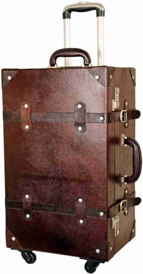 C Comfort Leather Suitcase Trunk Design Lightweight Luggage Trolley Bag Expandable Cabin Suitcase 4 Wheels 20 inch Brown Price in India Flipkart