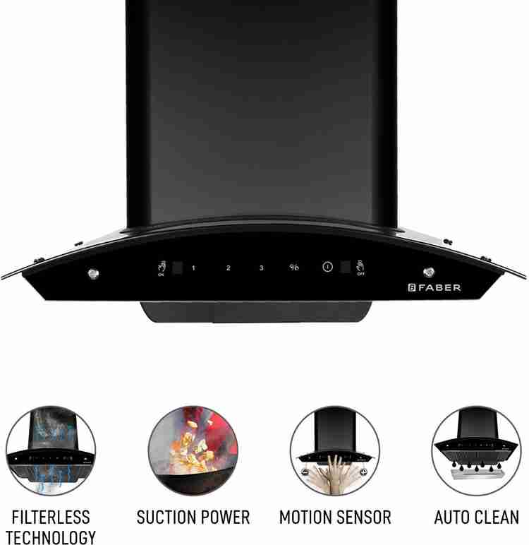 FABER Hood Orient Xpress HC SC BK 60 cm 1200 m3 hr Filterless with Gesture Control Auto Clean Wall Mounted Black 1200 CMH Chimney Price in India Buy FABER Hood