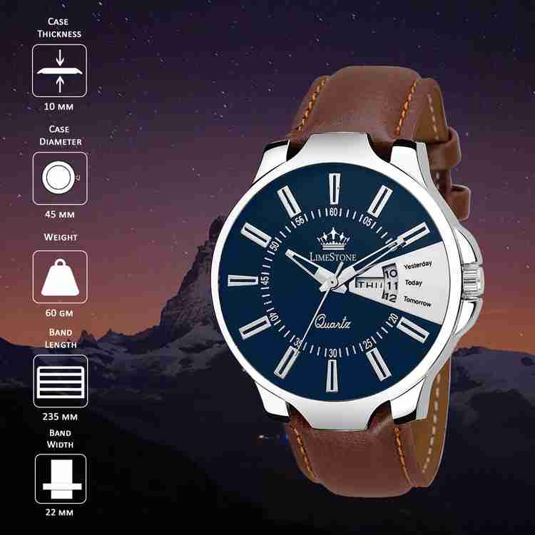 LIMESTONE Day and Date Functioning Tan Strap Quartz Analog Watch For Men